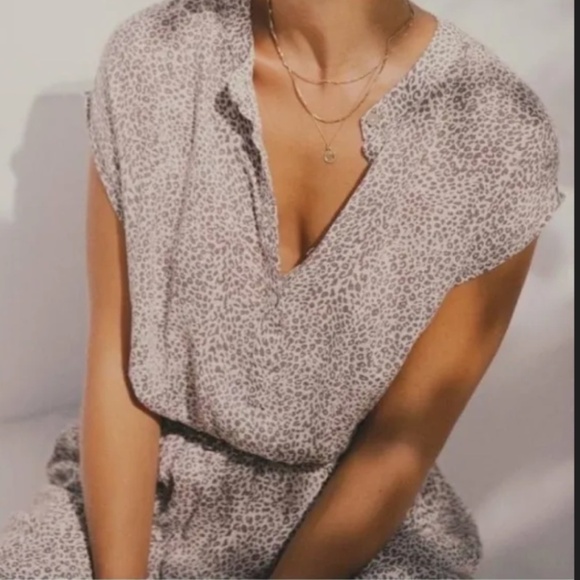 Rails Angelina Dress Sand Cheetah Shirred Waist Mini Dress Cap Sleeve Size XS - Picture 5 of 15